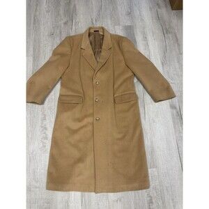 John Wanamaker Mens 44L Camel Wool Cashmere Blend Overcoat Long Coat